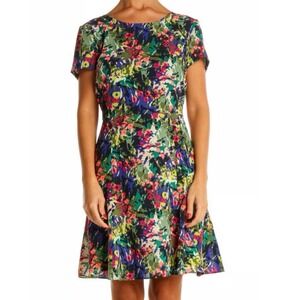 J. Crew Sz 4 Floral Fit Flare Dress Short Sleeves